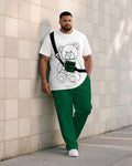 Big & Tall White Green Colorblock T-Shirt Pants Set for big men view 1