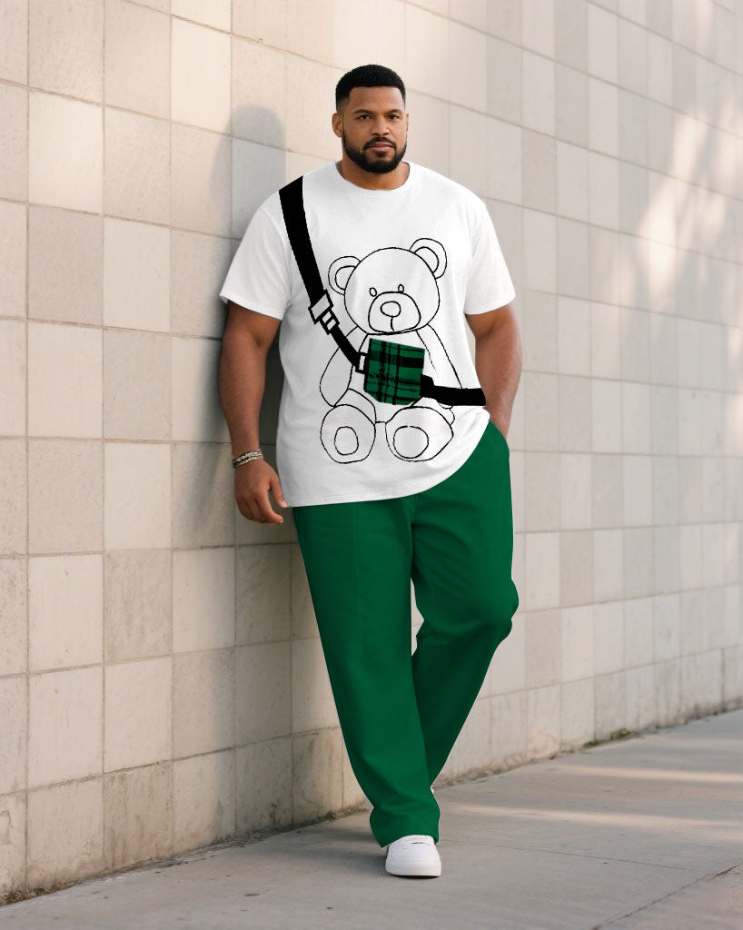 Big & Tall White Green Colorblock T-Shirt Pants Set for big men view 1