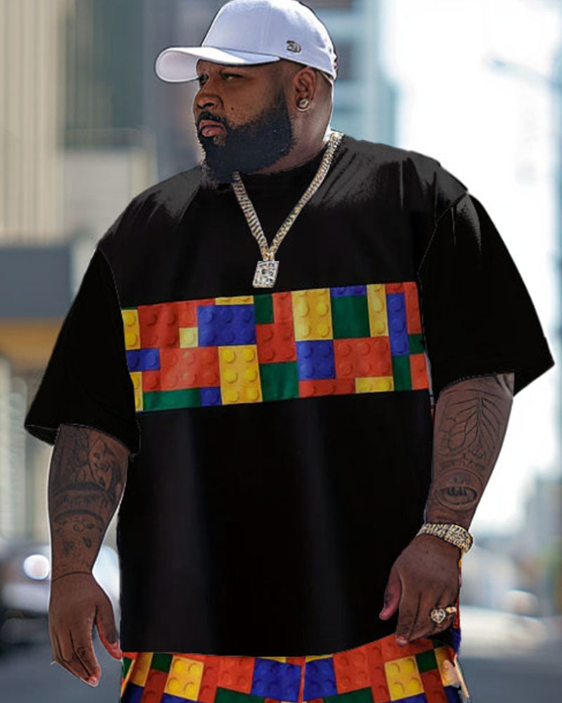 Big & Tall Patchwork Streetwear T-Shirt Pants Set for big men view 2