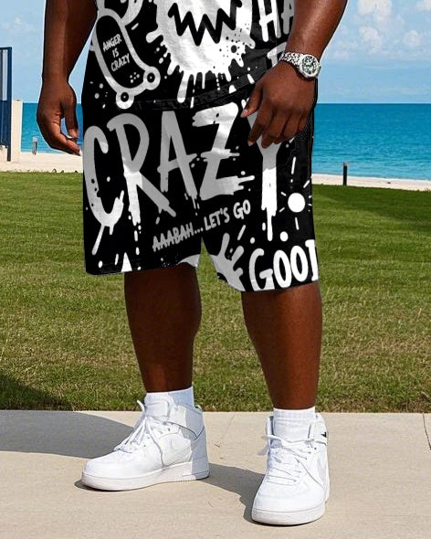 Big & Tall Graphic Graffiti T-Shirt Shorts Set for big men view 3