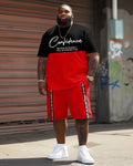 Big & Tall Red Graphic Streetwear T-Shirt Shorts Set for big men view 1