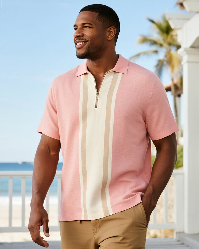Big & Tall Khaki Pink Colorblock Polo Shirt for big men