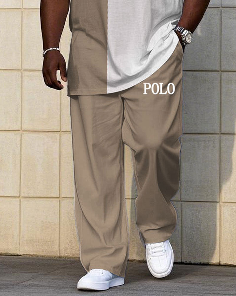 Big & Tall White Khaki Colorblock T-Shirt Pants Set for big men view 3