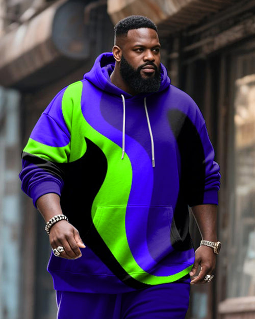 Big & Tall Purple Colorblock Hoodie Sweatpants Set for big men view 2
