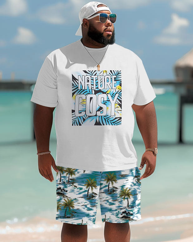 Big & Tall Hawaiian Graphic T-Shirt Shorts Set for big men view 1