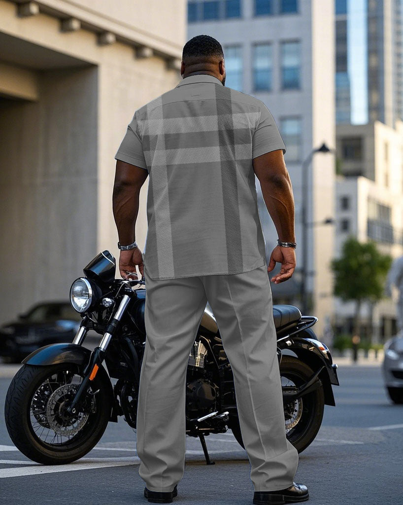 Big & Tall Gray Business Casual T-Shirt Pants Set for big men view 4