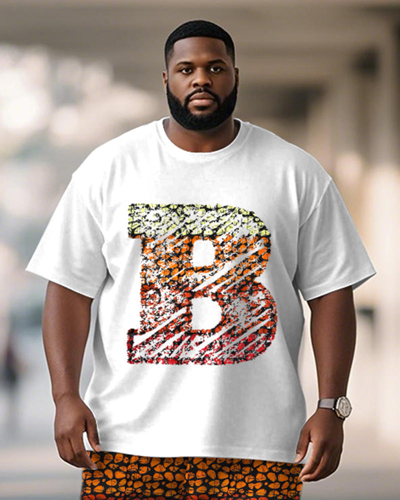 Big & Tall Orange Geometric T-Shirt Shorts Set for big men view 2