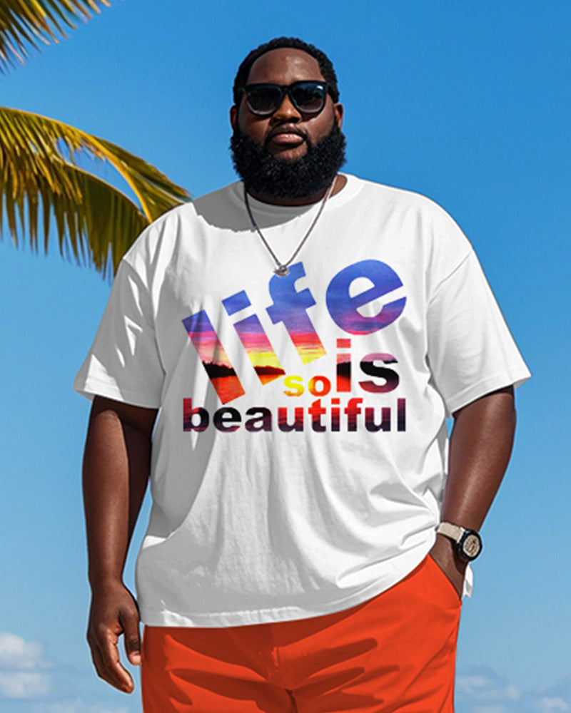 Big & Tall Hawaiian Gradient T-Shirt Shorts Set for big men view 3