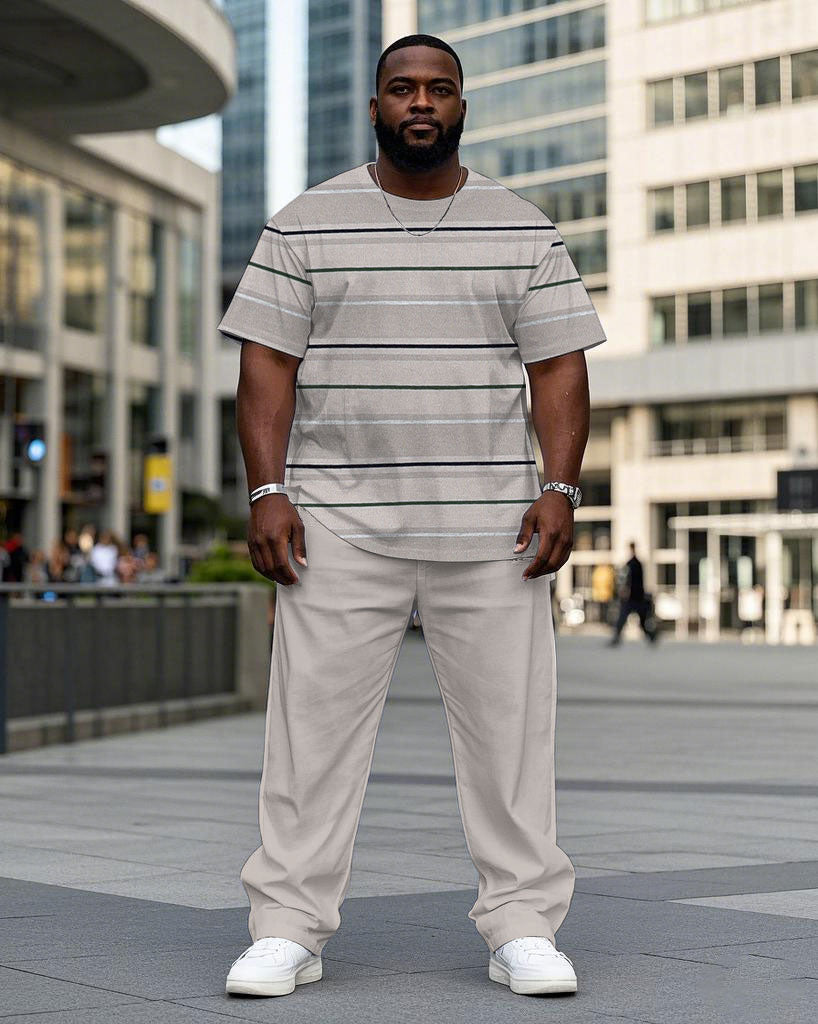 Big & Tall Striped T-Shirt Pants Set for big men view 1