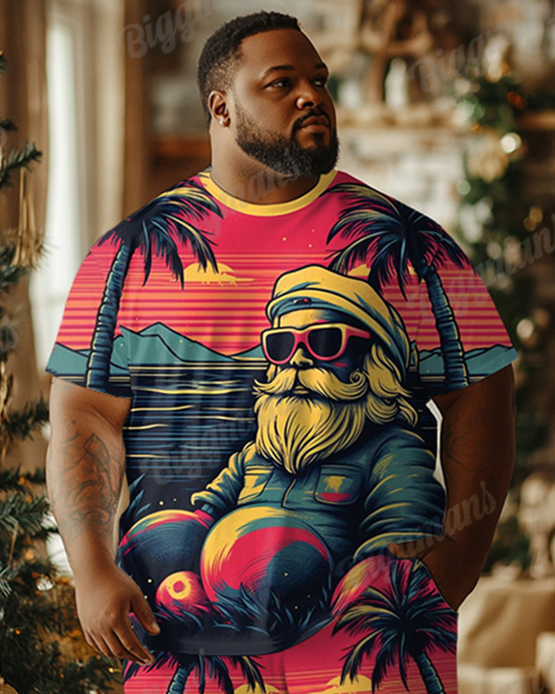 Big & Tall Red Hawaiian Graphic T-Shirt Shorts Set for big men view 2