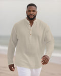 Big & Tall Solid Color Patchwork Long Sleeve Shirt for big men view 2