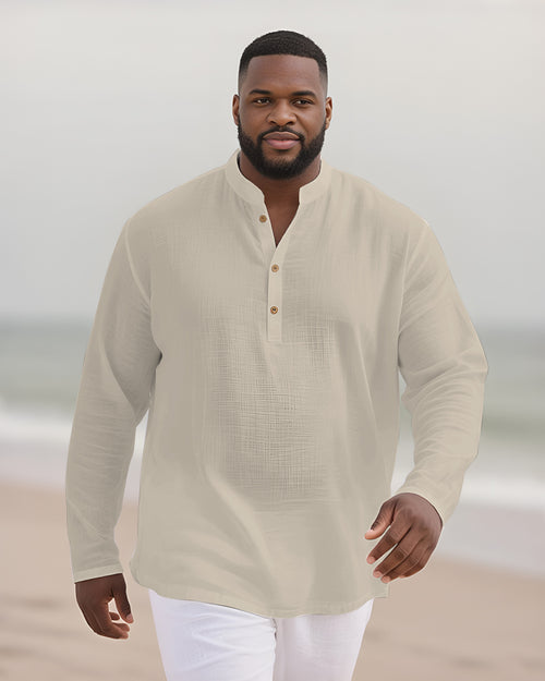 Big & Tall Solid Color Patchwork Long Sleeve Shirt for big men view 2