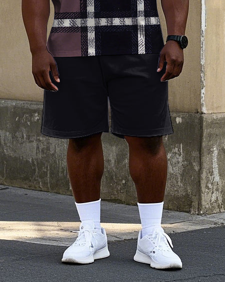 Big & Tall Geometric Plaid Graphic Polo Shorts Set for big men view 3