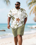 Big & Tall Green Hawaiian Graphic T-Shirt Shorts Set for big men view 2