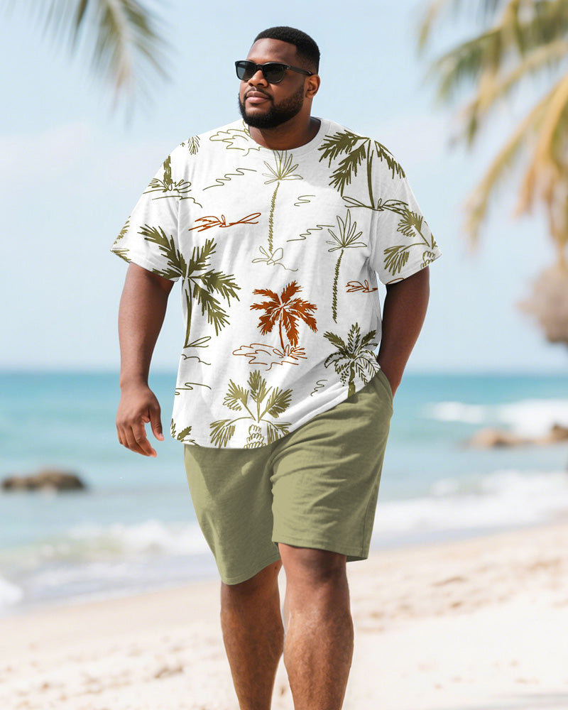 Big & Tall Green Hawaiian Graphic T-Shirt Shorts Set for big men view 2