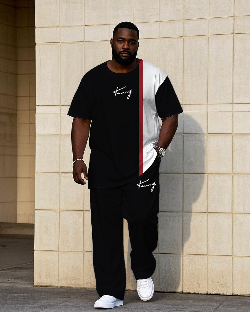 Big & Tall Black Colorblock Graphic T-Shirt Pants Set for big men view 1