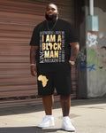 Big & Tall Black Graphic T-Shirt Shorts Set for big men view 1