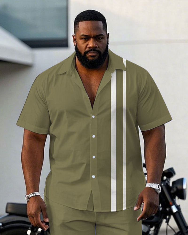 Big & Tall White Khaki Colorblock T-Shirt Pants Set for big men view 2