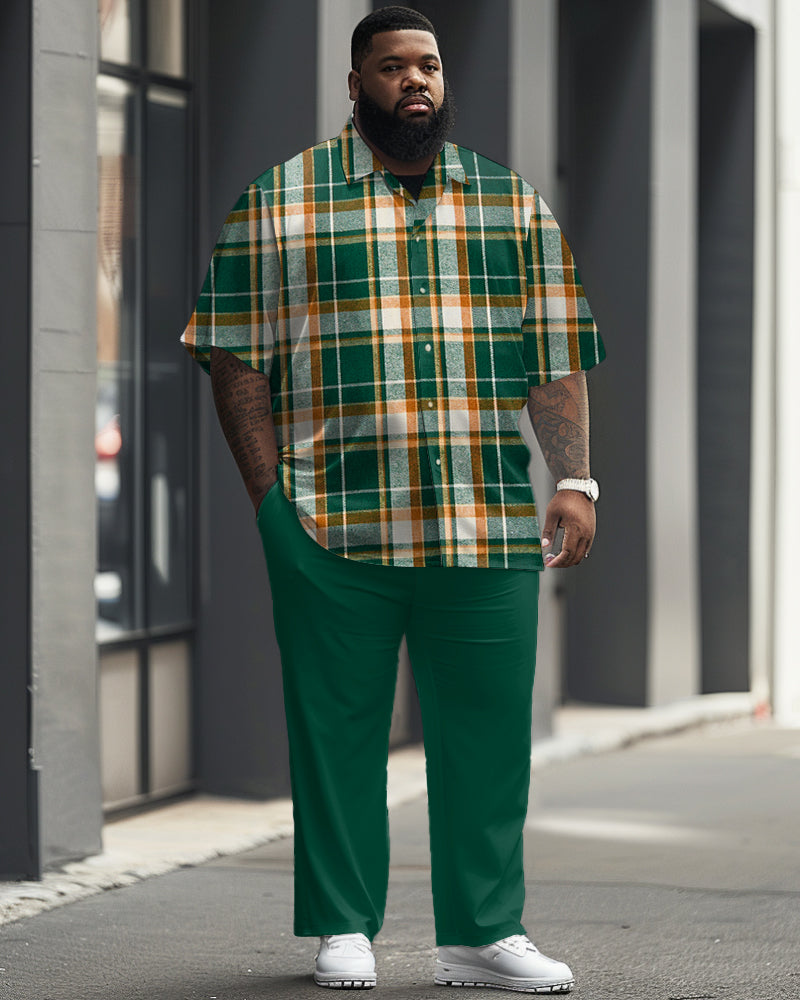 Big & Tall Green Plaid T-Shirt Pants Set for big men view 1