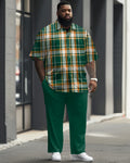 Big & Tall Green Plaid T-Shirt Pants Set for big men view 1