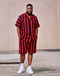 Big & Tall Black Red Colorblock T-Shirt Shorts Set for big men view 1