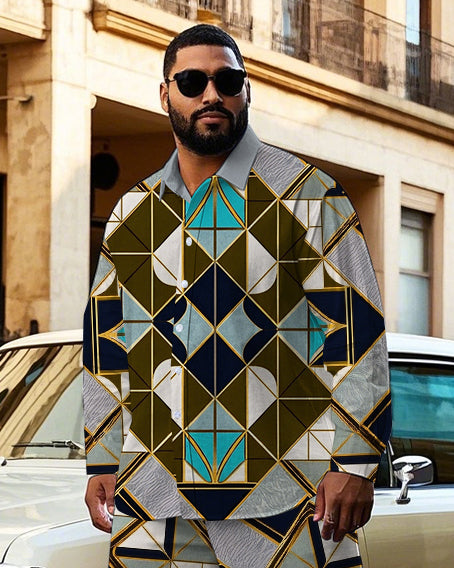 Big & Tall Geometric Vintage T-Shirt Pants Set for big men view 2