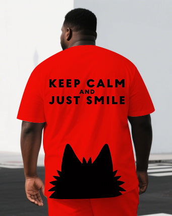 Big & Tall Black Graphic T-Shirt Shorts Set for big men view 2