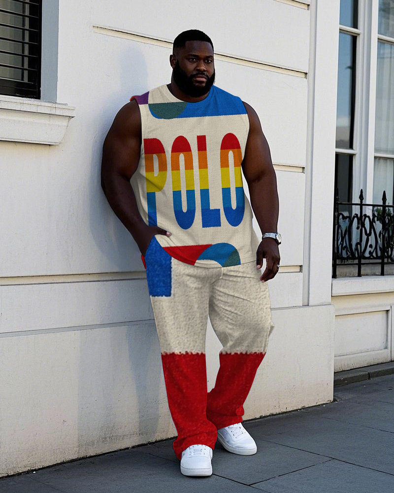 Big & Tall Colorblock Graphic Vest Pants Set for big men view 1