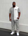 Big & Tall White Gray Graphic T-Shirt Pants Set for big men view 1