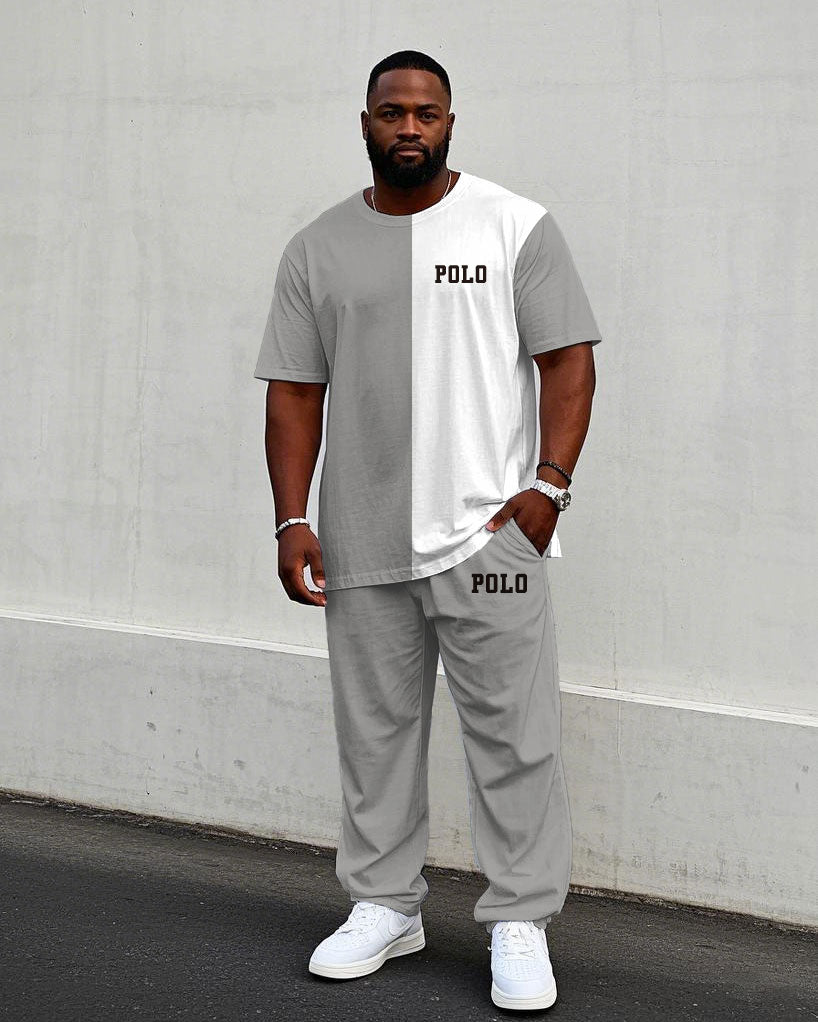 Big & Tall White Gray Graphic T-Shirt Pants Set for big men view 1