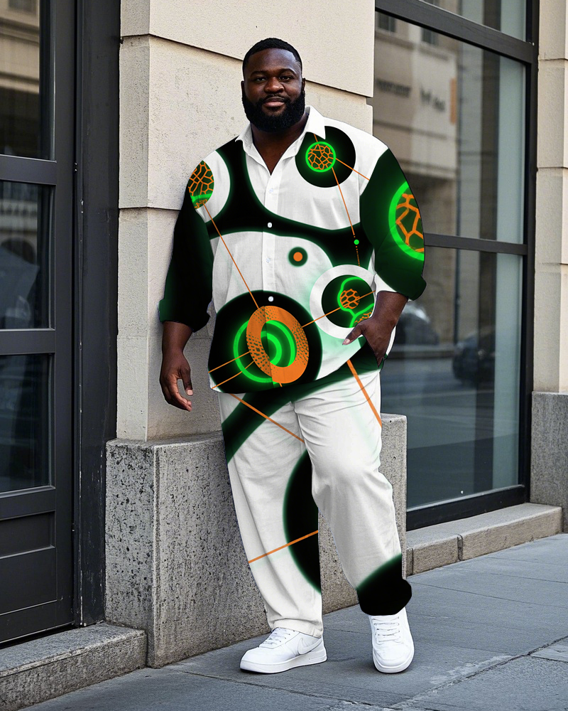 Big & Tall Geometric Streetwear T-Shirt Pants Set for big men view 1