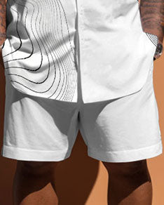 Big & Tall Geometric Striped T-Shirt Shorts Set for big men view 3