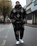 Big & Tall Black Plaid Hoodie Sweatpants Set for big men view 1