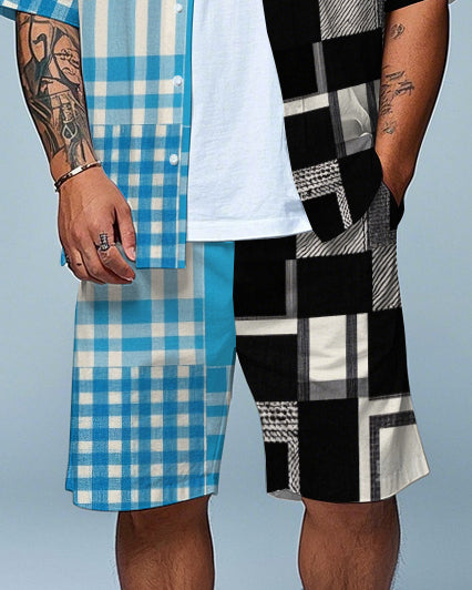 Big & Tall Colorblock Plaid T-Shirt Shorts Set for big men view 3
