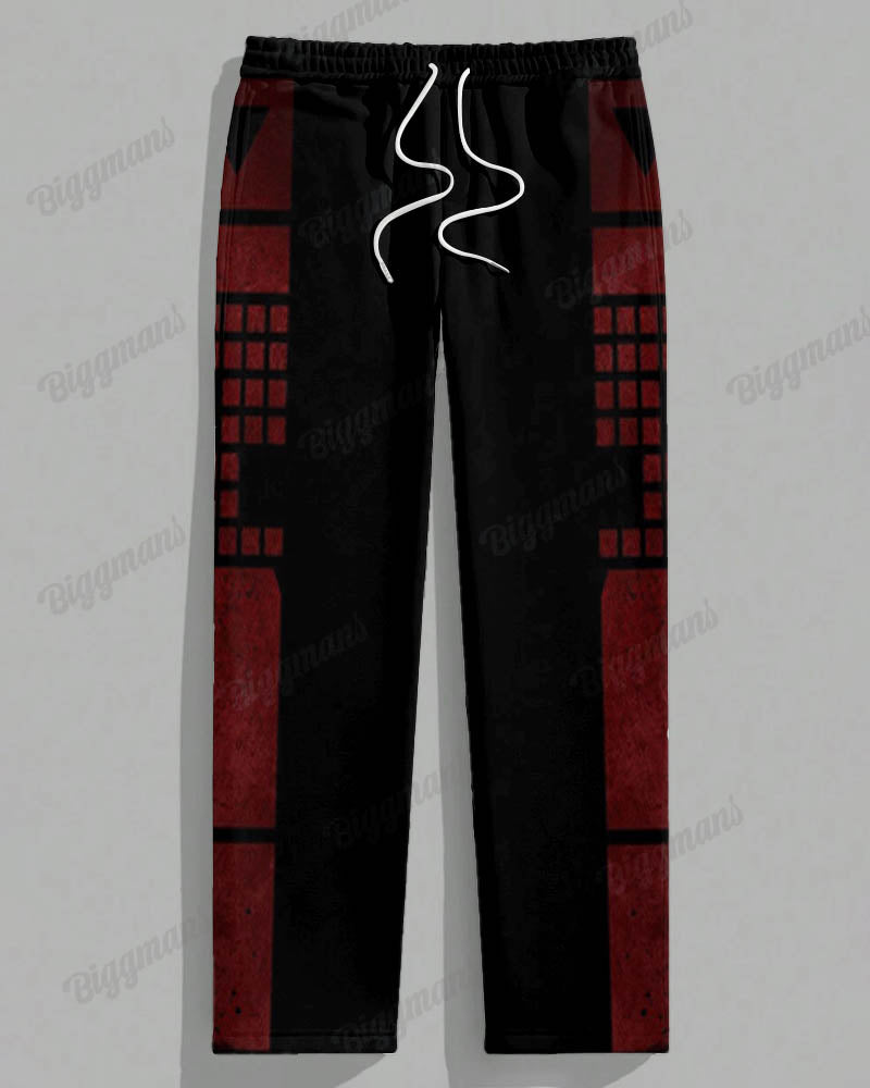 Big & Tall Black Red Colorblock T-Shirt Pants Set for big men view 3
