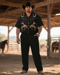 Big & Tall Black Western Denim T-Shirt Pants Set for big men view 1