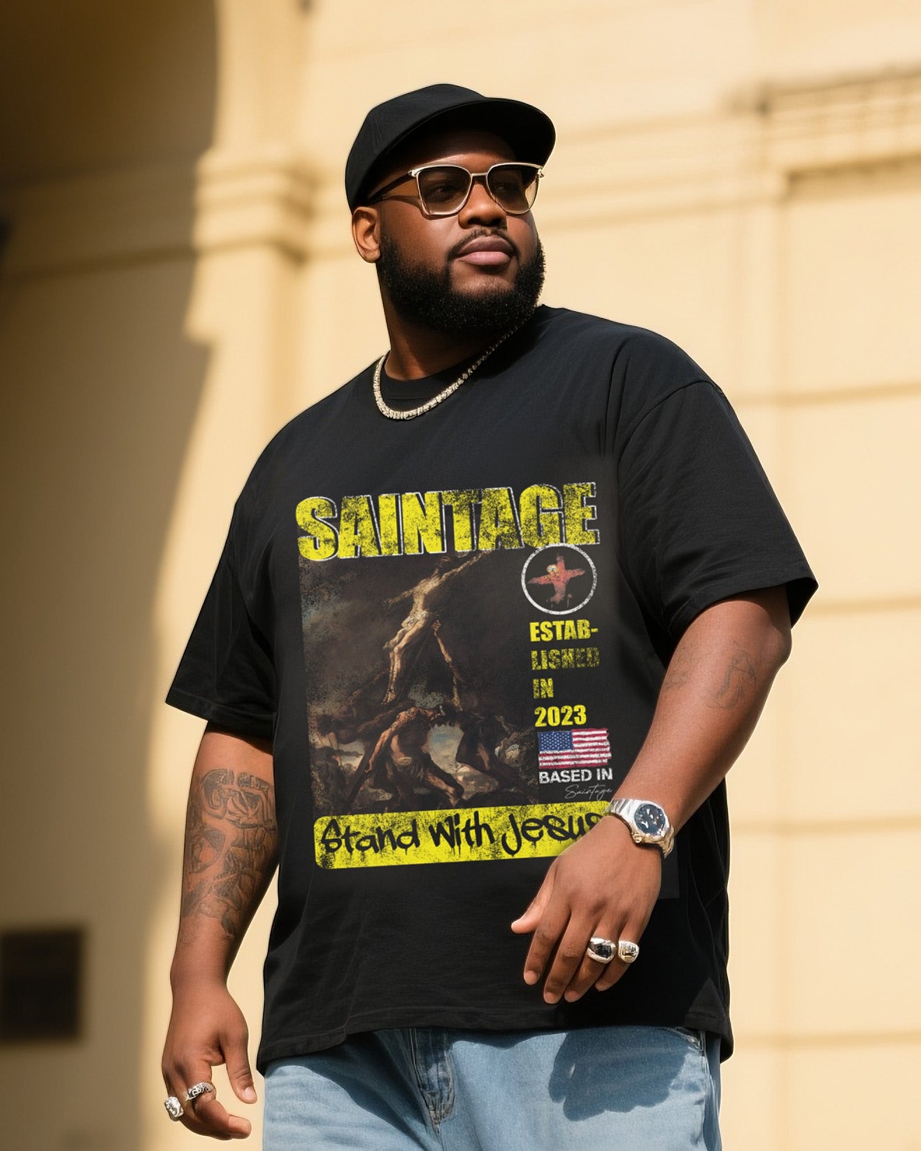 Big & Tall Denim Graphic Vintage T-Shirt Pants Set for big men view 2