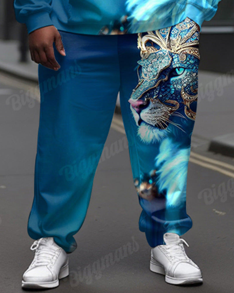 Big & Tall Blue Graphic Hoodie Sweatpants Set for big men view 3