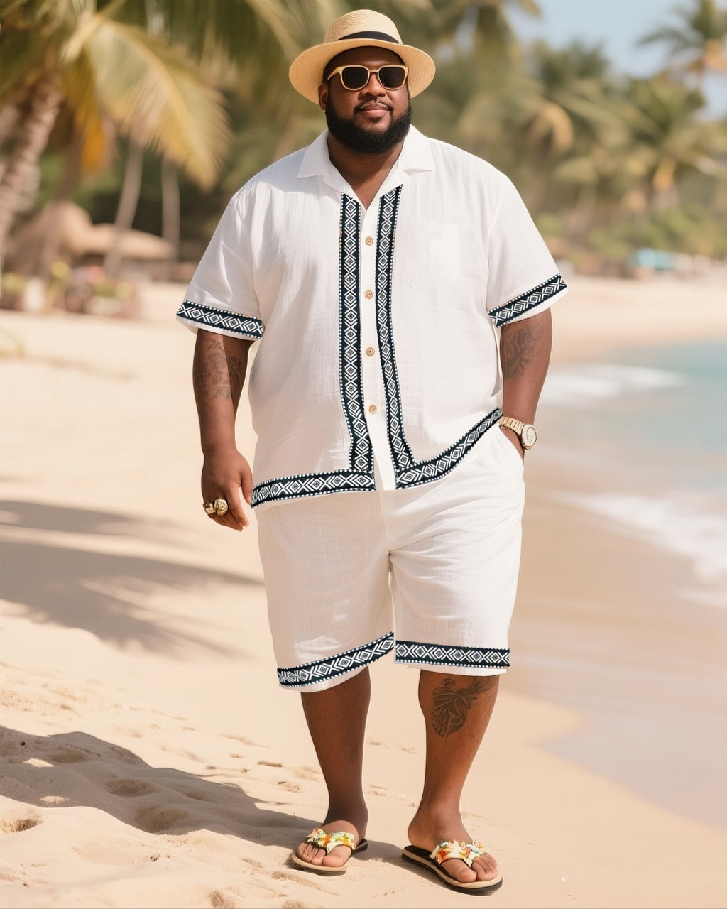Big & Tall Striped T-Shirt Shorts Set for big men view 1