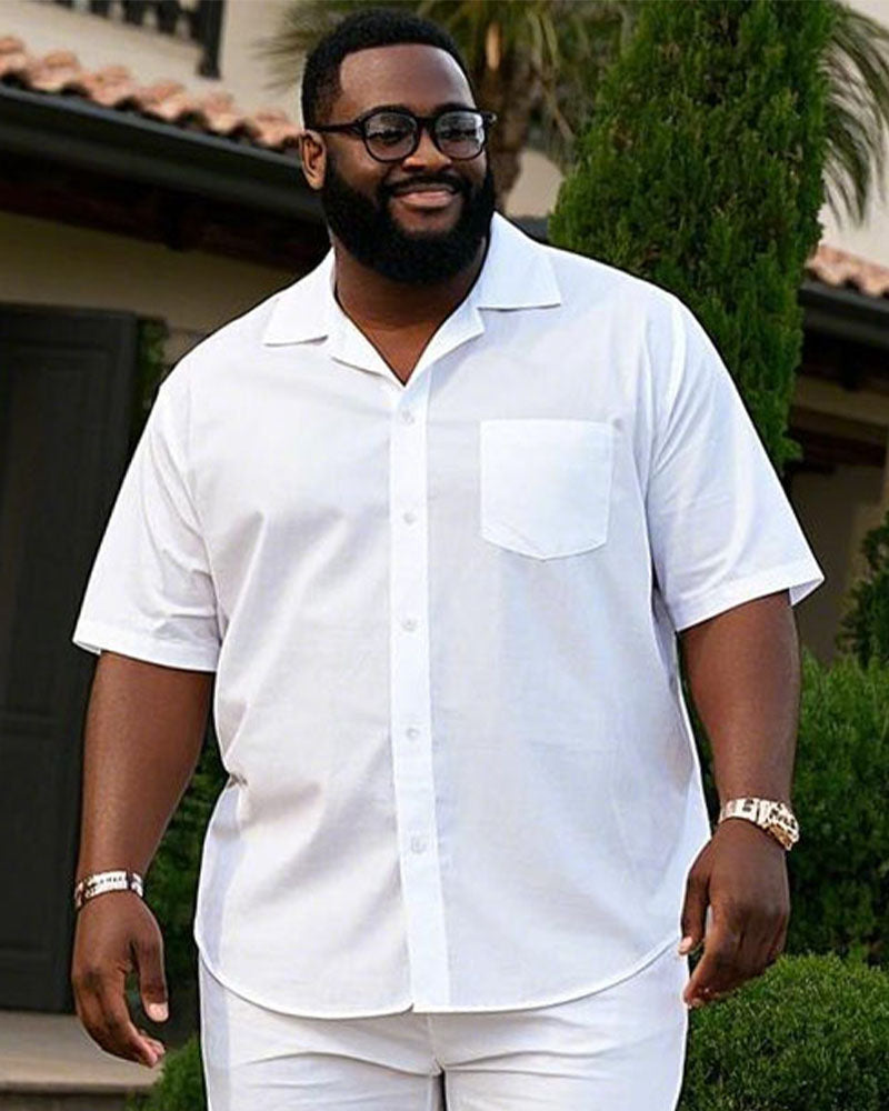 Big & Tall White Hawaiian T-Shirt Shorts Set for big men view 3