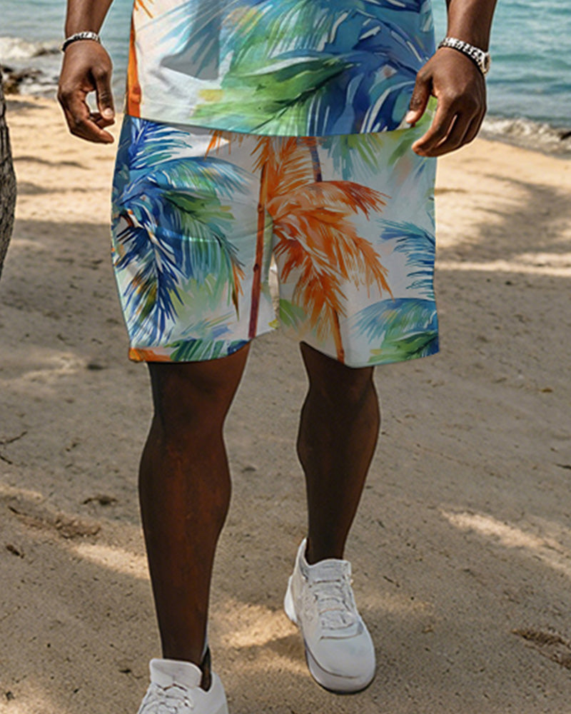 Big & Tall Hawaiian Graphic T-Shirt Shorts Set for big men view 3
