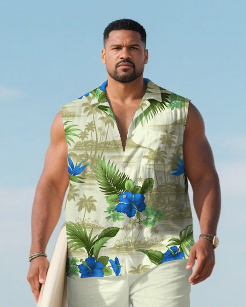 Big & Tall Hawaiian Graphic T-Shirt Shorts Set for big men view 2