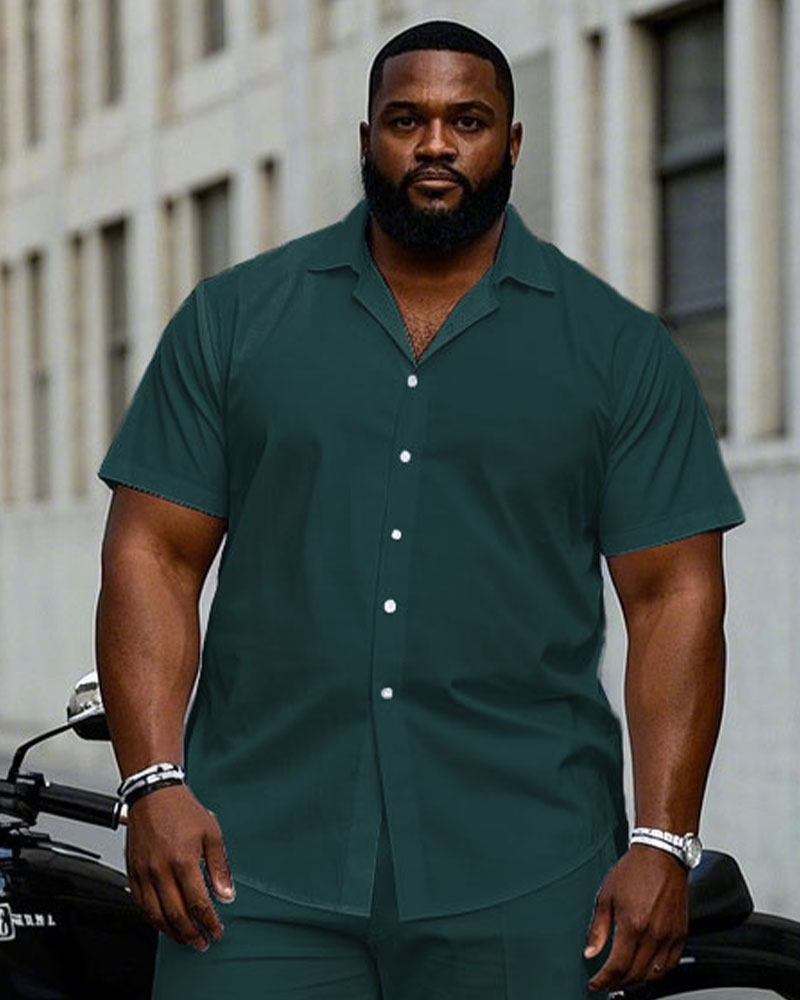 Big & Tall Green Business Casual T-Shirt Pants Set for big men view 2
