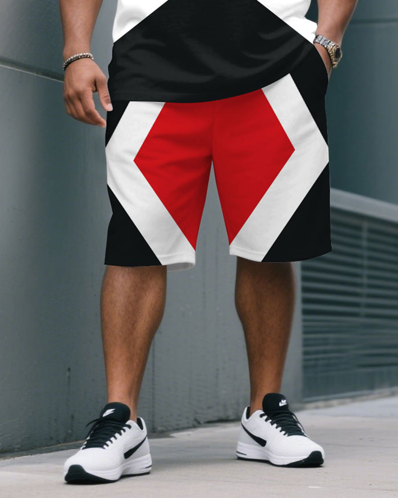 Big & Tall Black White Colorblock T-Shirt Shorts Set for big men view 3