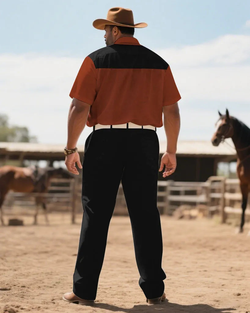 Big & Tall Black Red Western T-Shirt Pants Set for big men view 4