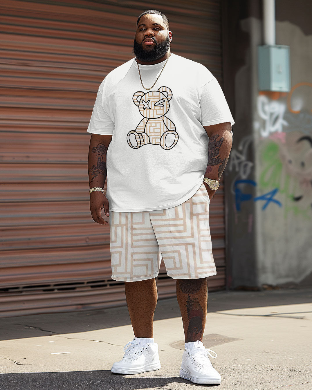 Big & Tall Geometric Graphic T-Shirt Shorts Set for big men view 2