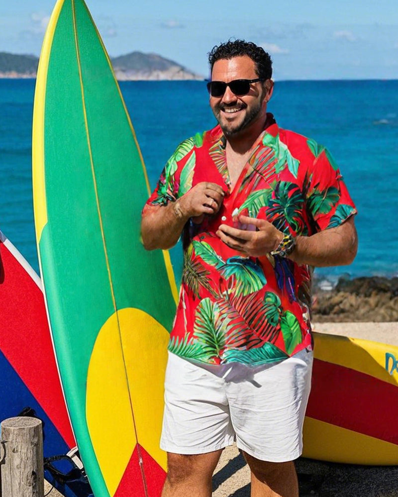 Big & Tall Red Hawaiian Graphic Two-piece Set for big men view 4