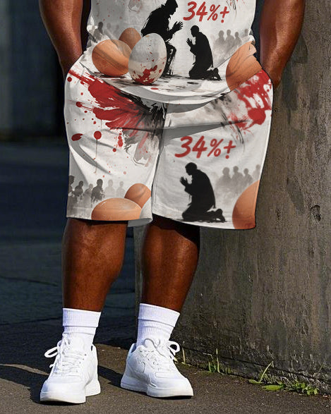 Big & Tall Geometric T-Shirt Shorts Set for big men view 3