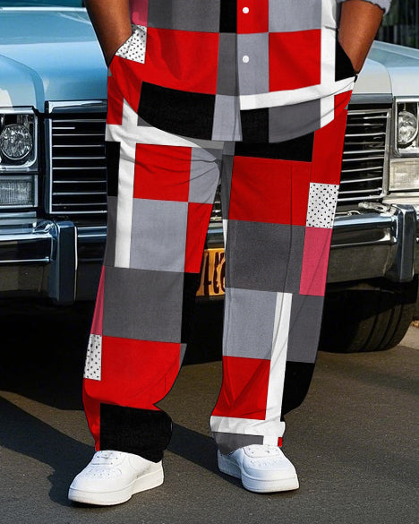 Big & Tall Plaid T-Shirt Pants Set for big men view 3
