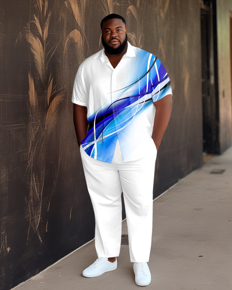 Big & Tall White Blue Gradient Shirt Pants Set for big men view 1